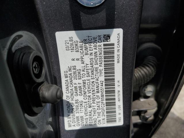 2HGFC2F85MH551442 - 2021 HONDA CIVIC SPORT Grau Foto 12