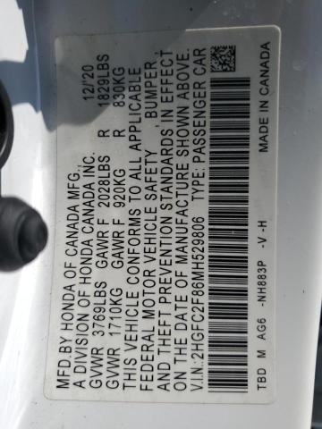 2HGFC2F86MH529806 - 2021 HONDA CIVIC SPORT 白色 照片 13