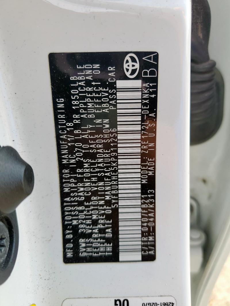 5YFBURHE5KP911256 - 2019 TOYOTA COROLLA L 白色 照片 13