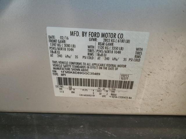 1FM5K8D89GGC35489 - 2016 FORD EXPLORER XLT Gümüş foto 13