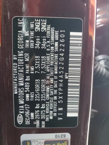 5XYPH4A52JG422601 - 2018 KIA SORENTO EX ბურგუნდია ფოტო 13