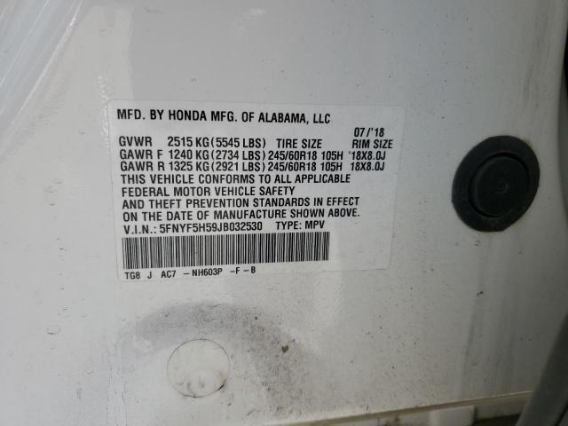 5FNYF5H59JB032530 - 2018 HONDA PILOT EXL თეთრი ფოტო 14