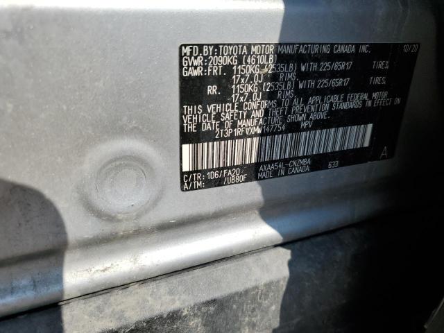 2T3P1RFVXMW147754 - 2021 TOYOTA RAV4 XLE SILVER photo 12