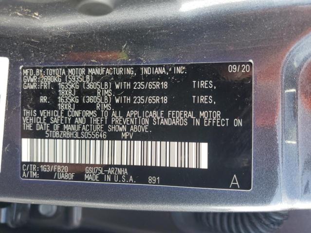 5TDBZRBH3LS055646 - 2020 TOYOTA HIGHLANDER L GRAY photo 13