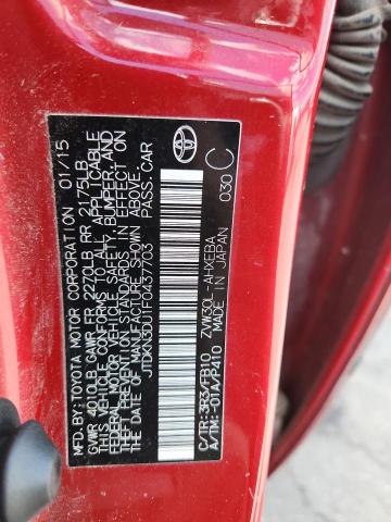 JTDKN3DU1F0437703 - 2015 TOYOTA PRIUS წითელი ფოტო 12