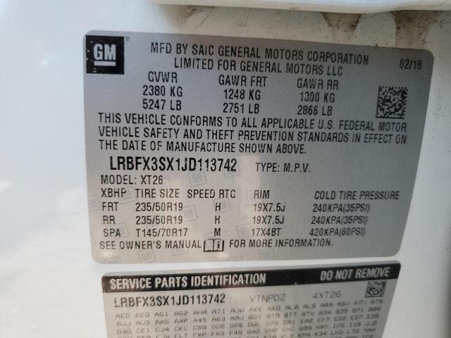 LRBFX3SX1JD113742 - 2018 BUICK ENVISION PREMIUM Ақ фото 13