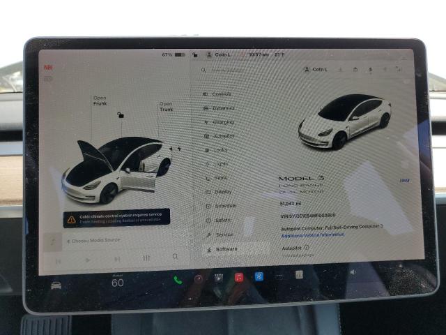 5YJ3E1EB4MF003800 - 2021 TESLA MODEL 3 Biały zdjęcie 9