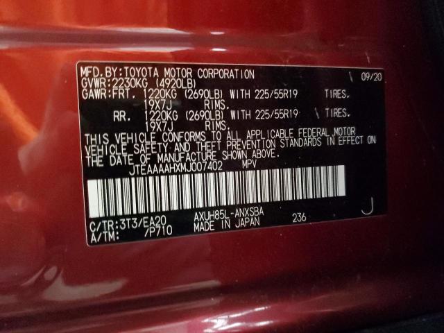 JTEAAAAHXMJ007402 - 2021 TOYOTA VENZA LE RED photo 13