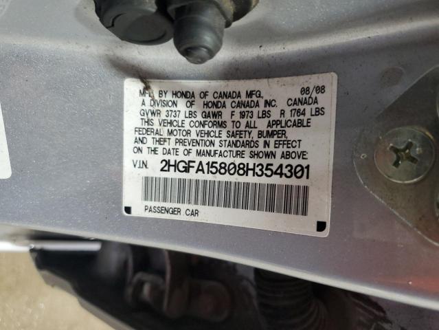 2HGFA15808H354301 - 2008 HONDA CIVIC EX SILVER photo 13