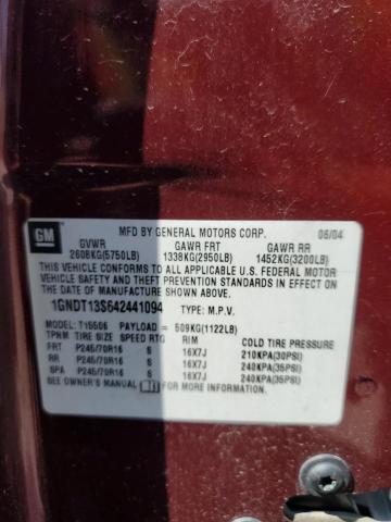 1GNDT13S642441094 - 2004 CHEVROLET TRAILBLAZE LS MAROON photo 13