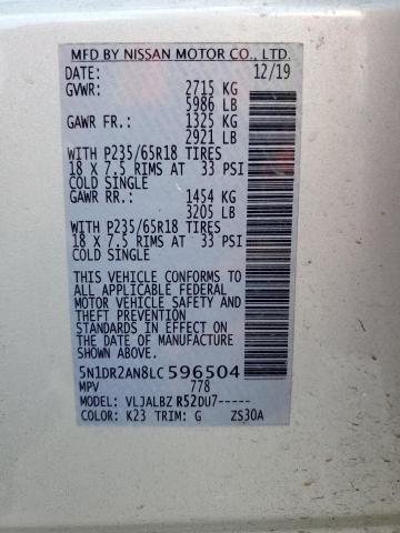 5N1DR2AN8LC596504 - 2020 NISSAN PATHFINDER S SILVER photo 13