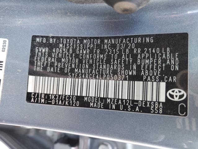 5YFS4RCE4LP050371 - 2020 TOYOTA COROLLA SE ლურჯი ფოტო 13