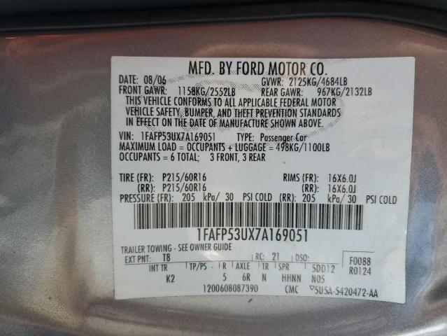 1FAFP53UX7A169051 - 2007 FORD TAURUS SE GRAY photo 12