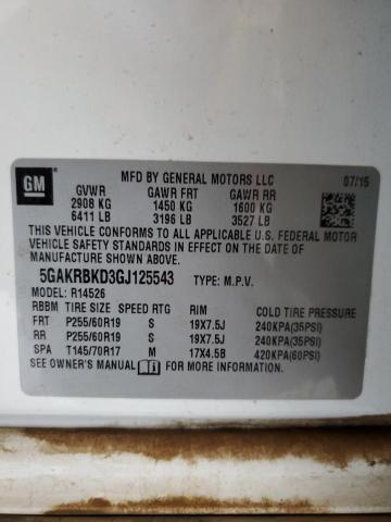 5GAKRBKD3GJ125543 - 2016 BUICK ENCLAVE თეთრი ფოტო 13