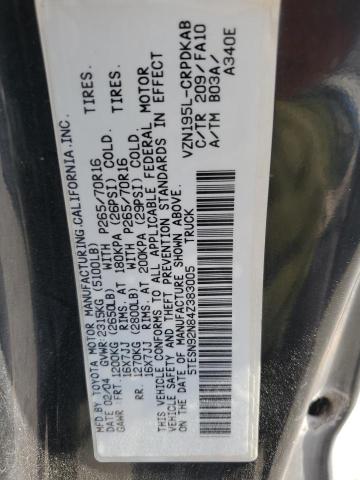 5TESN92N84Z383005 - 2004 TOYOTA TACOMA XTRACAB PRERUNNER გრაფიტი ფოტო 12