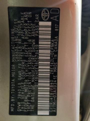 2T1BU4EE1BC579419 - 2011 TOYOTA COROLLA BASE BEIGE photo 12