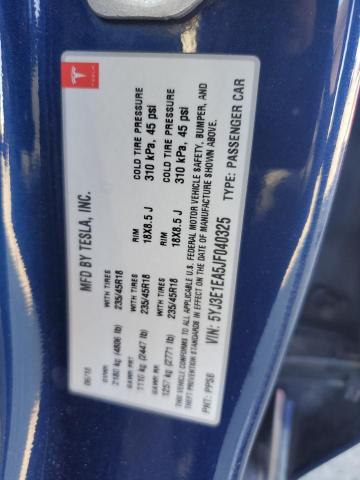 5YJ3E1EA5JF040325 - 2018 TESLA MODEL 3 BLUE photo 12