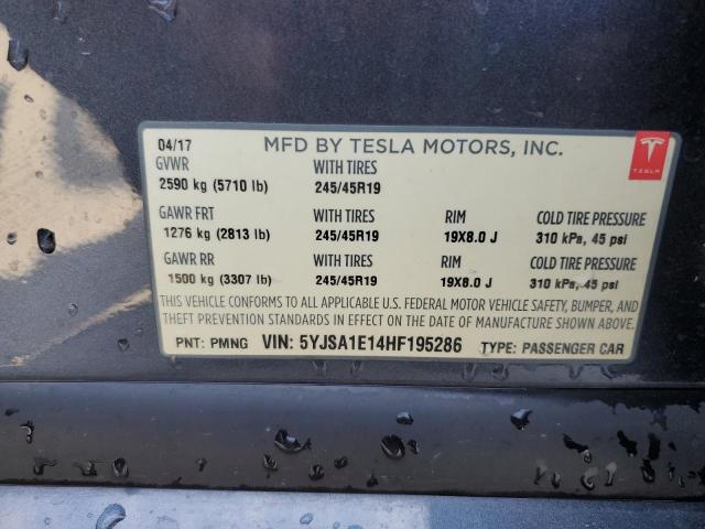 5YJSA1E14HF195286 - 2017 TESLA MODEL S Մոխրագույն լուսանկար 13