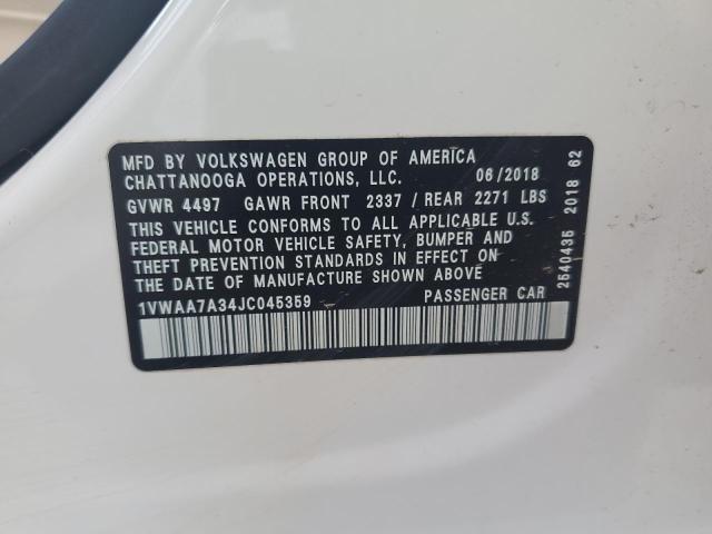 1VWAA7A34JC045359 - 2018 VOLKSWAGEN PASSAT S Biały zdjęcie 12