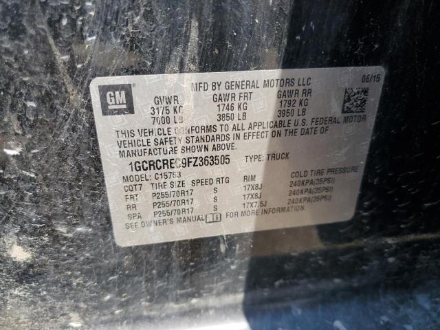 1GCRCREC9FZ363505 - 2015 CHEVROLET SILVERADO C1500 LT 黑色 照片 12