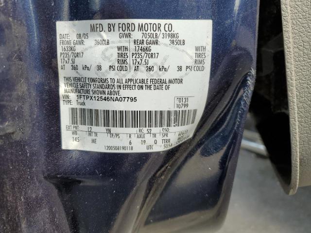 1FTPX12546NA07795 - 2006 FORD F150 BLUE photo 12