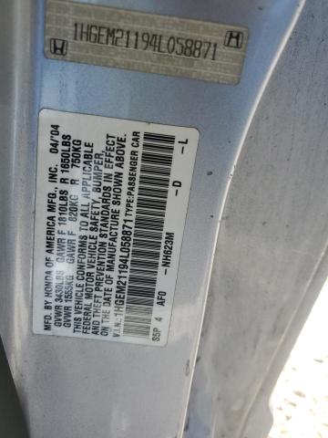 1HGEM21194L058871 - 2004 HONDA CIVIC DX VP Silber Foto 12