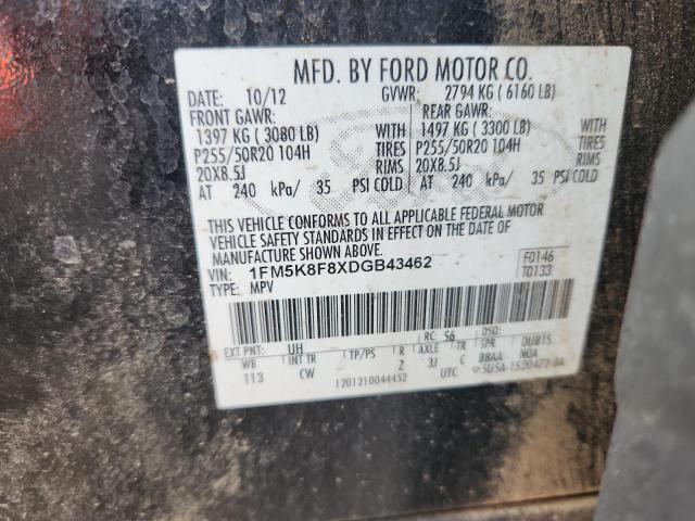 1FM5K8F8XDGB43462 - 2013 FORD EXPLORER LIMITED 黑色 照片 13