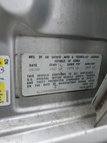 KL1TD56E59B389924 - 2009 CHEVROLET AVEO LS 银色 照片 12