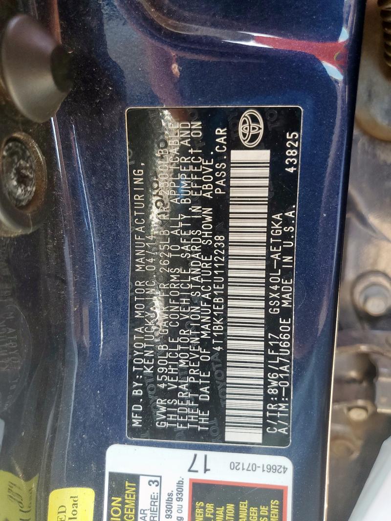 4T1BK1EB1EU112238 - 2014 TOYOTA AVALON BASE Bleu photo 12