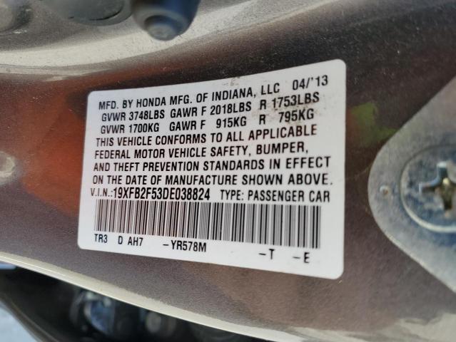 19XFB2F53DE038824 - 2013 HONDA CIVIC LX GRAY photo 13