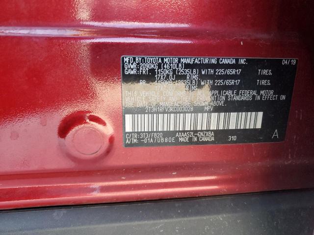 2T3H1RFV3KC003028 - 2019 TOYOTA RAV4 LE Rouge photo 13