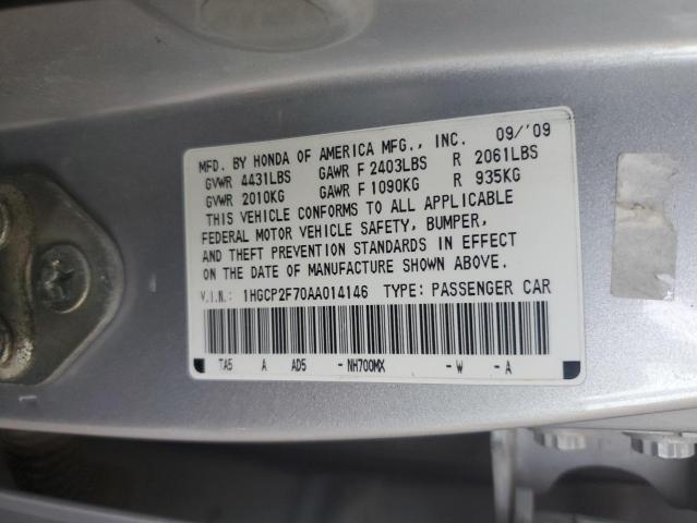 1HGCP2F70AA014146 - 2010 HONDA ACCORD EX SILVER photo 13