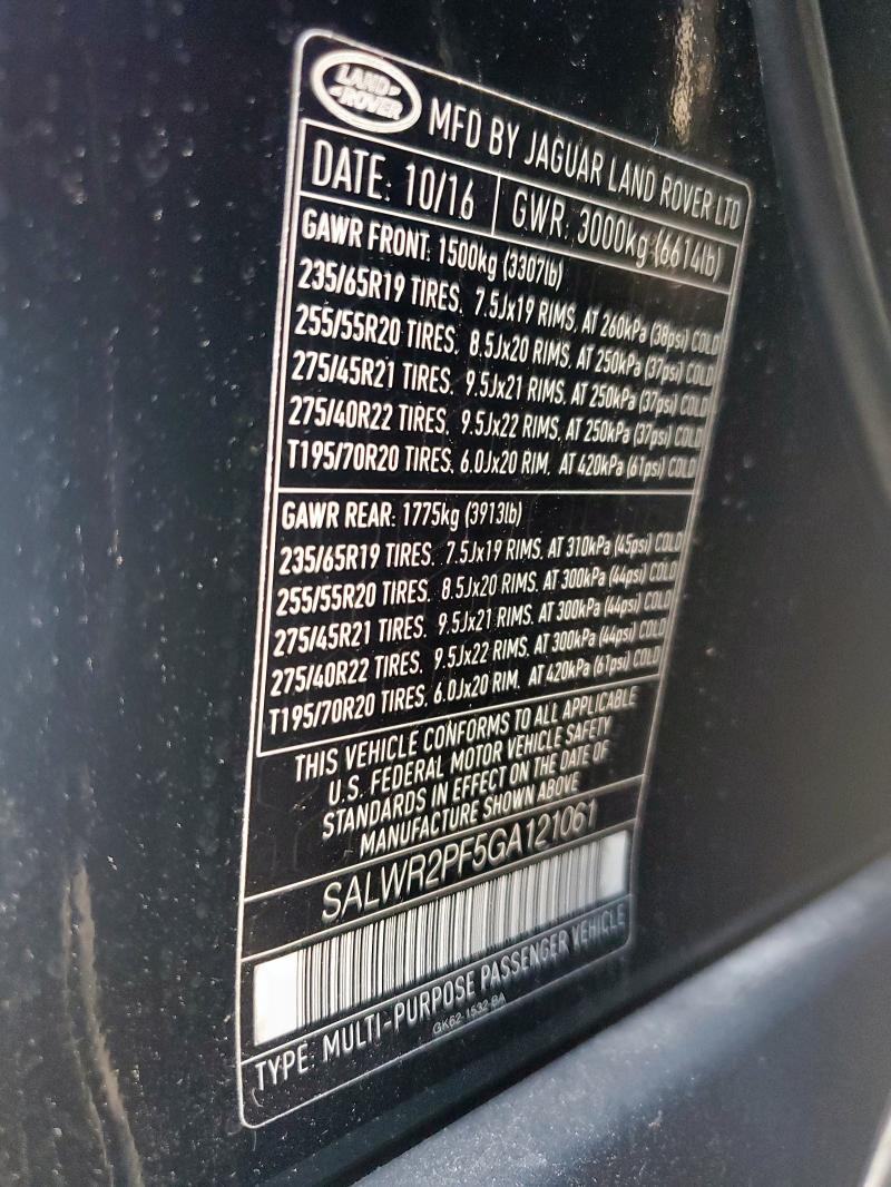 SALWR2PF5GA121061 - 2016 LAND ROVER RANGE ROVE HSE BLACK photo 13