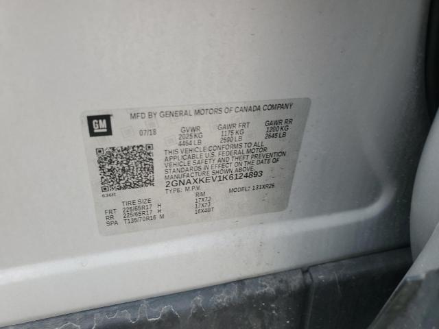 2GNAXKEV1K6124893 - 2019 CHEVROLET EQUINOX LT 银色 照片 13