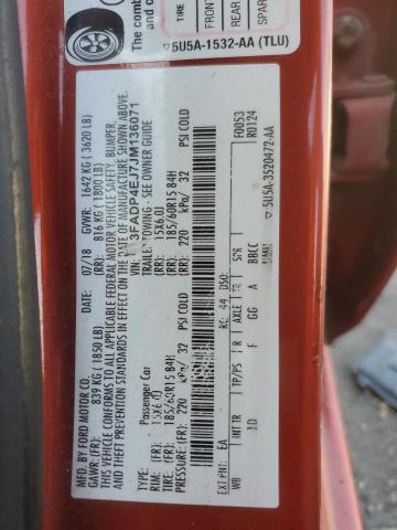 3FADP4EJ7JM136071 - 2018 FORD FIESTA SE Orange Foto 12