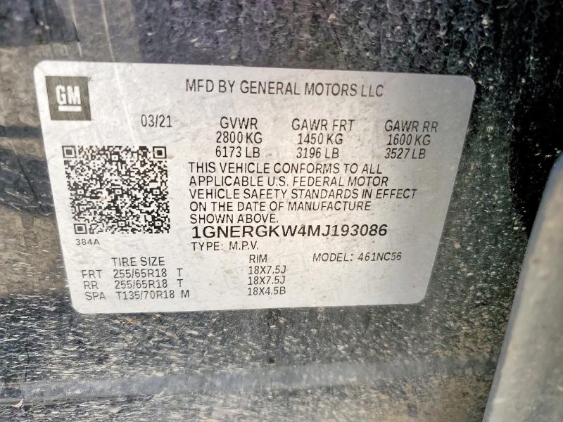 1GNERGKW4MJ193086 - 2021 CHEVROLET TRAVERSE LT 黑色 照片 13