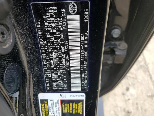 4T1BK1EB4GU222767 - 2016 TOYOTA AVALON XLE 黑色 照片 12