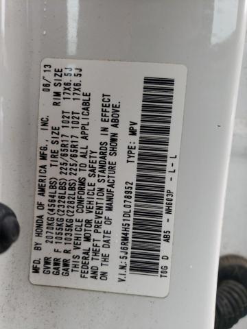 5J6RM4H51DL078952 - 2013 HONDA CR-V EX WHITE photo 14