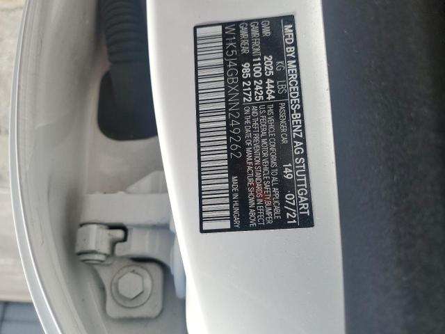 W1K5J4GBXNN249262 - 2022 MERCEDES-BENZ CLA 250 WHITE photo 12