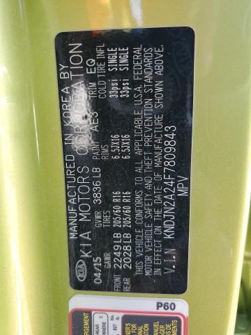 KNDJN2A24F7809843 - 2015 KIA SOUL GREEN photo 12