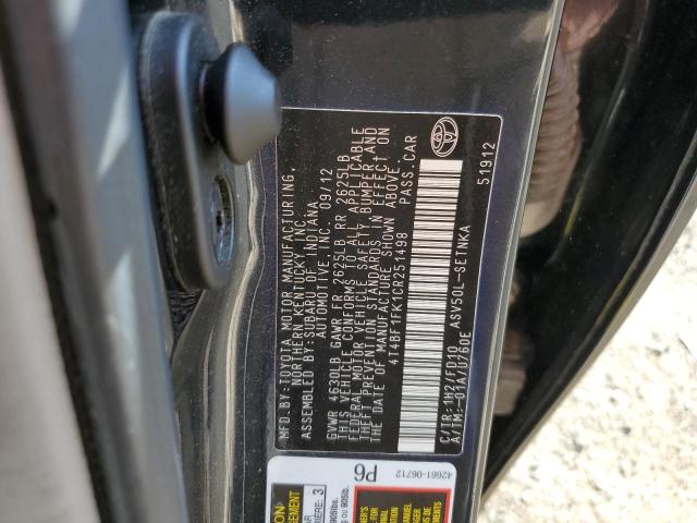 4T4BF1FK1CR251498 - 2012 TOYOTA CAMRY BASE BLACK photo 12