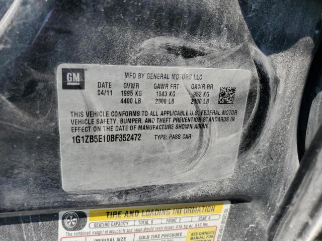 1G1ZB5E10BF352472 - 2011 CHEVROLET MALIBU LS შავი ფოტო 13