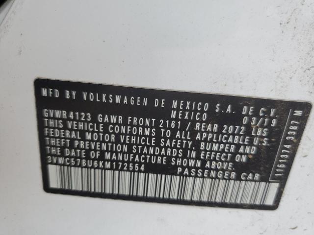 3VWC57BU6KM172554 - 2019 VOLKSWAGEN JETTA S WHITE photo 12