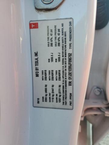5YJ3E1EB9JF096762 - 2018 TESLA MODEL 3 Սպիտակ լուսանկար 13