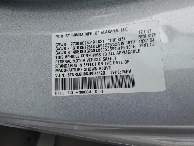 5FNRL6H96JB074420 - 2018 HONDA ODYSSEY ELITE Gümüş fotoğraf 13