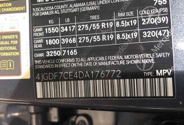 4JGDF7CE4DA176772 - 2013 MERCEDES-BENZ GL 450 4MATIC GRAY photo 10
