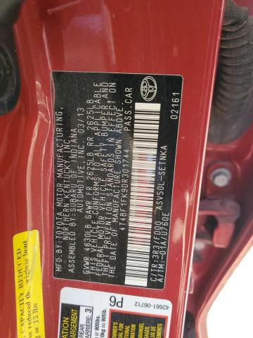 4T4BF1FK9DR301744 - 2013 TOYOTA CAMRY L RED photo 12