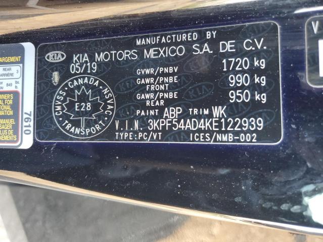 3KPF54AD4KE122939 - 2019 KIA FORTE EX შავი ფოტო 12