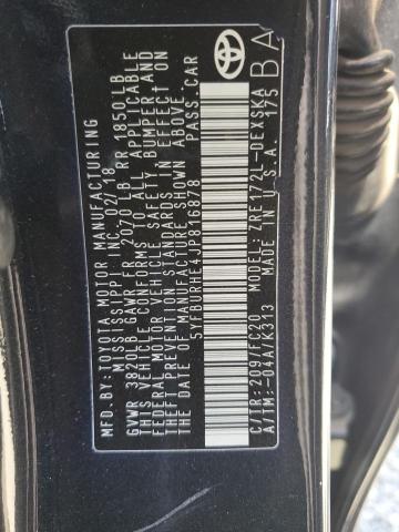 5YFBURHE4JP816878 - 2018 TOYOTA COROLLA L BLACK photo 12