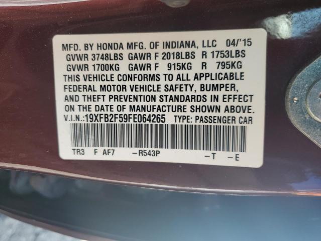 19XFB2F59FE064265 - 2015 HONDA CIVIC LX MAROON photo 13